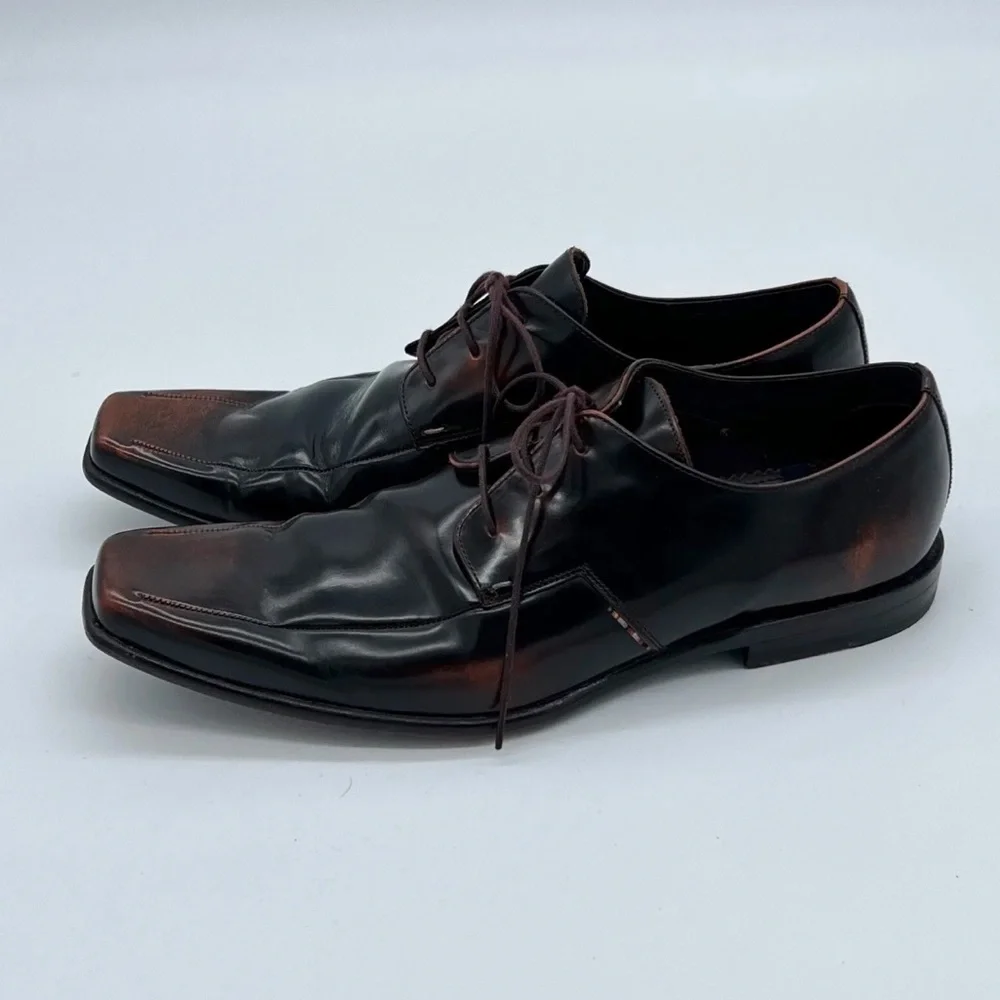 Paul Smith Dark Brown Leather Square Toe Lace Up Brogue Dress Shoes UK Size 9 - Picture 6 of 10